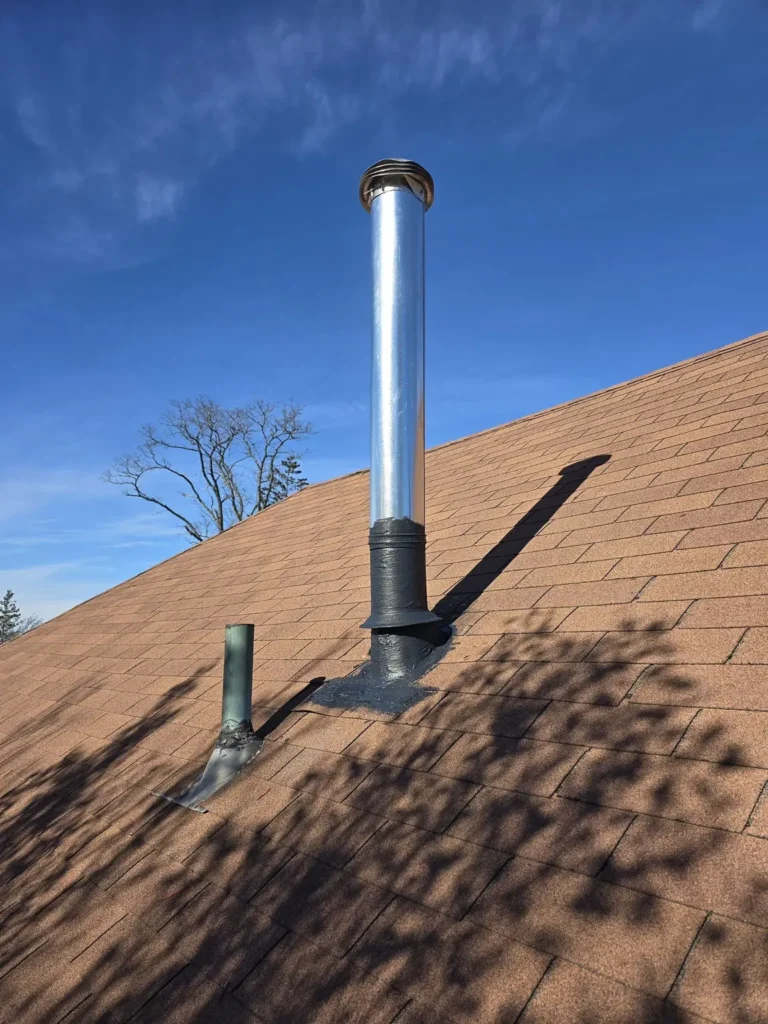 Furnace vent pipe and roof flashing at a Middletown Township home