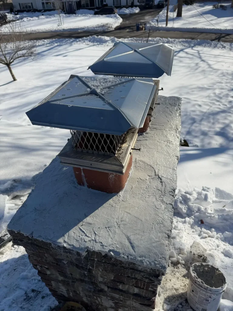 Chimney crown around two capped flues in Scotch Plains