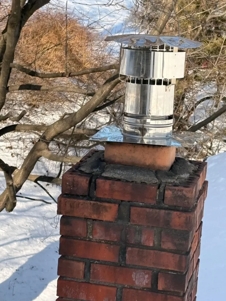 Chimney liner termination above a brick chimney in Sussex
