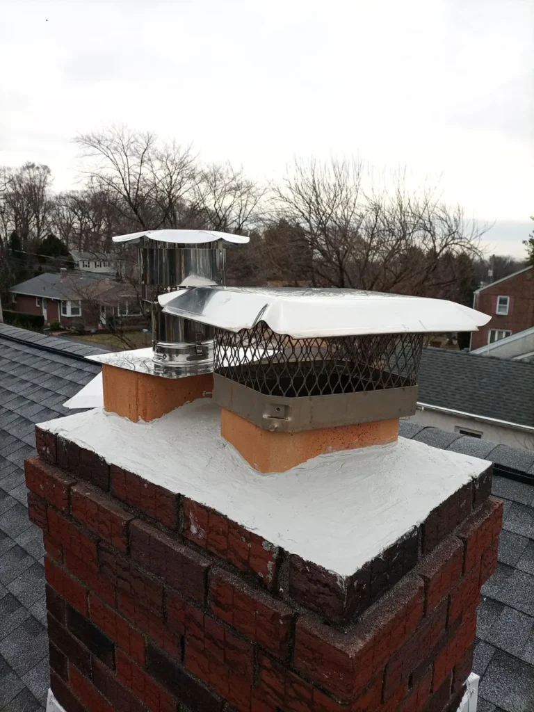 Chimney crown and two flue terminations at a Wayne home