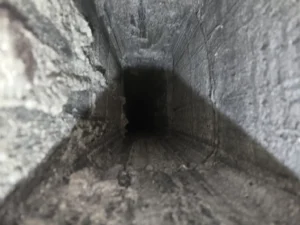 Interior view of the fireplace flue in Milltown
