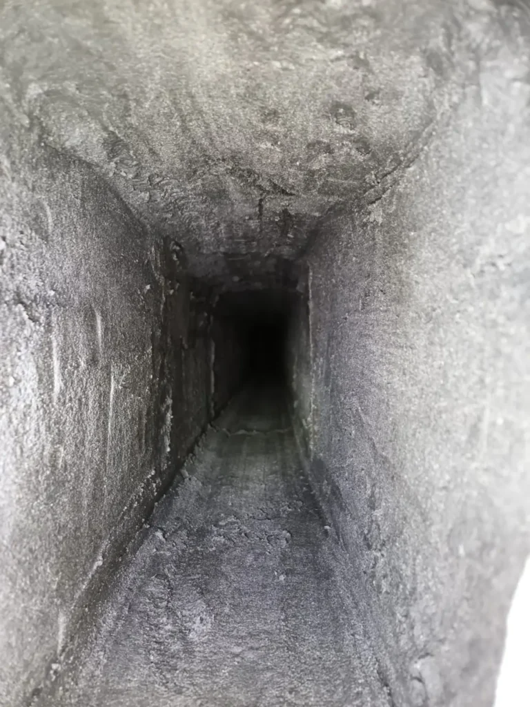 Interior view along a fireplace flue in Mount Laurel Township