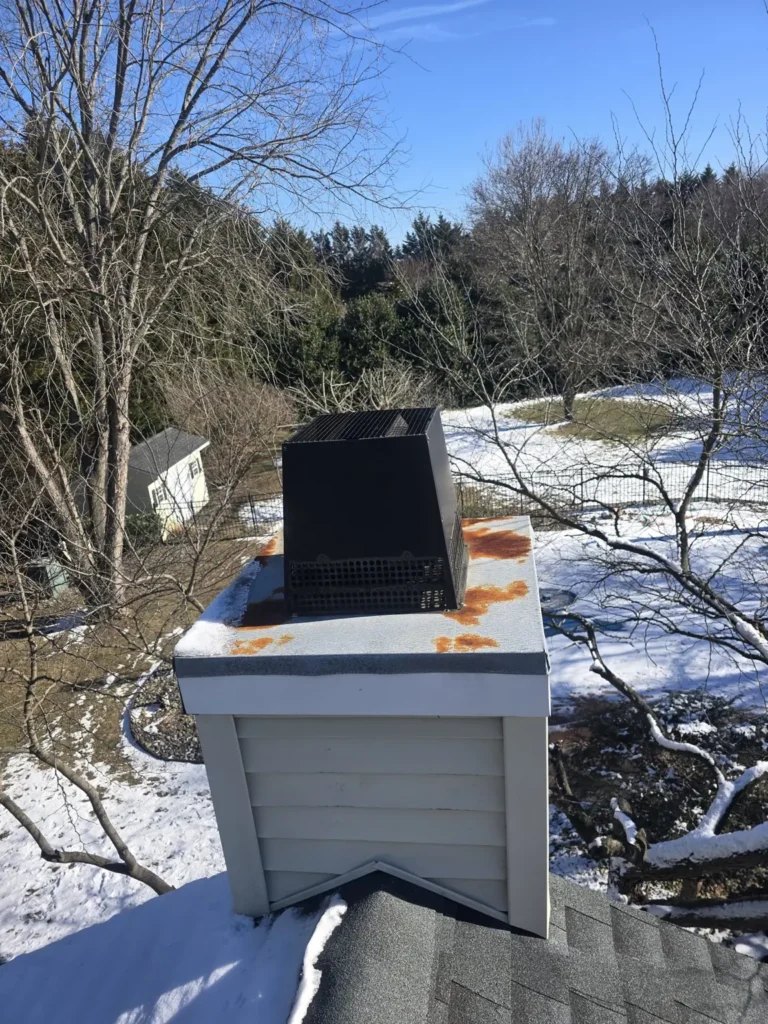Chimney chase cover showing rust patches in Shamong
