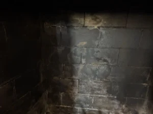Firebox masonry and mortar joints in a Shrewsbury fireplace