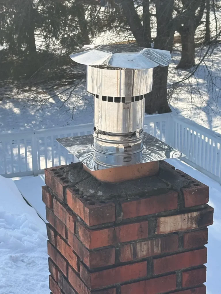 Close rooftop view of a chimney liner termination in Sussex