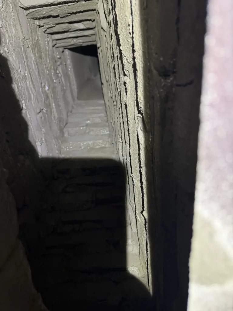 Close interior view of smoke chamber surfaces in Scotch Plains